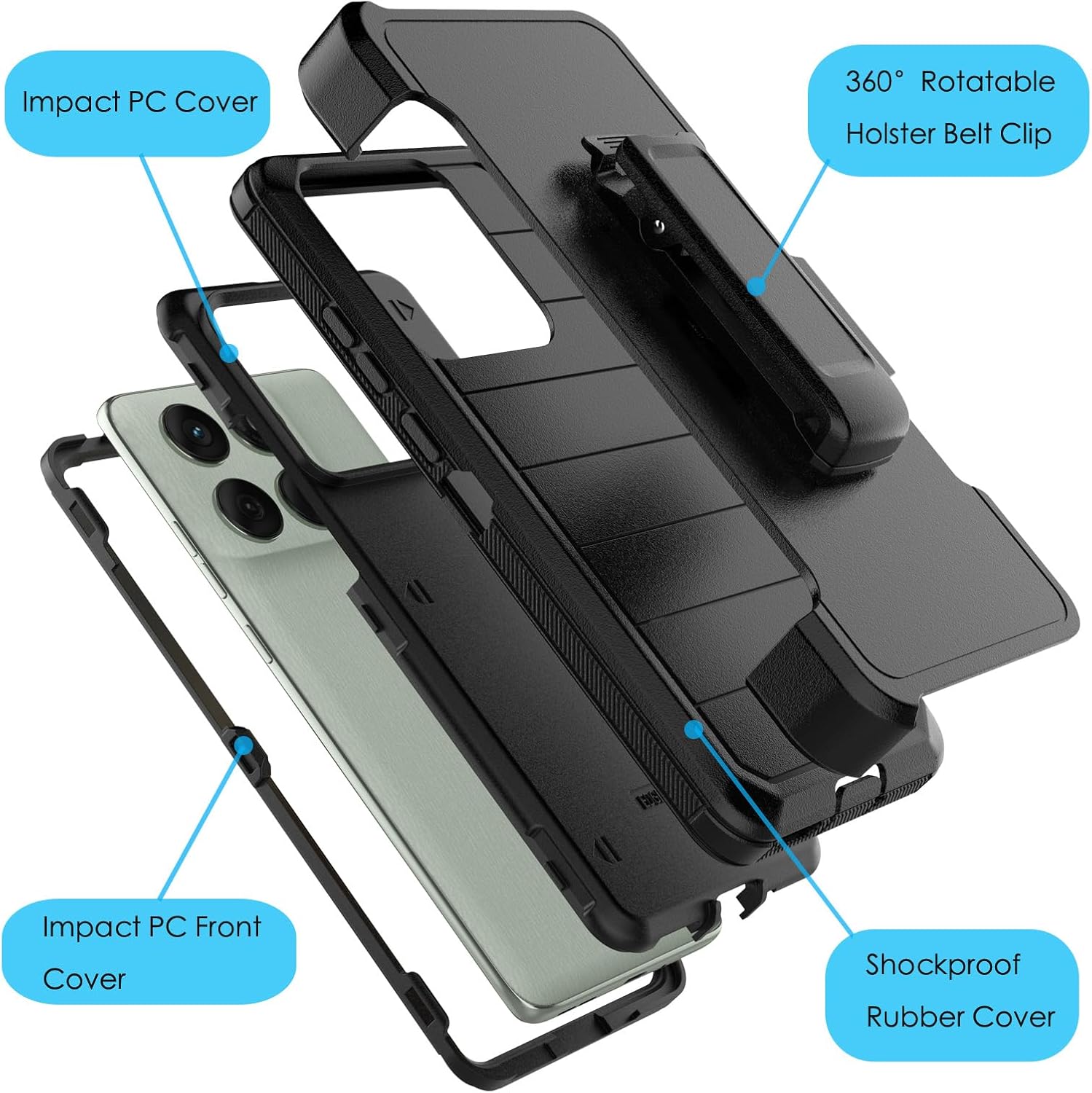 Njjex Rugged Case for Moto Edge 2025, for Motorola Edge 2025 Case with Belt Clip Holster, Full Body Protector Heavy Duty Shockproof Locking Swivel Holster Kickstand Hard Phone Cover [Black]