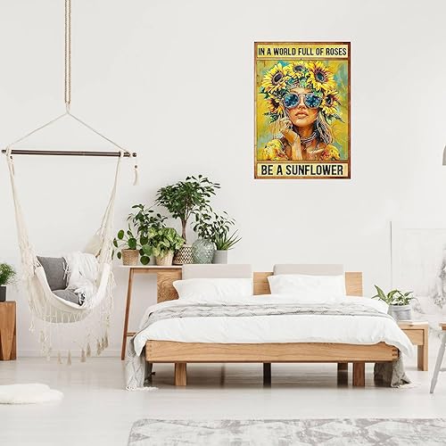 Miniatura 2 de Letrero de lata retro con texto en inglés "In A World Full Of Roses Be A Sunflowers", divertido regalo para mujeres, hogar, oficina, sala de estar,