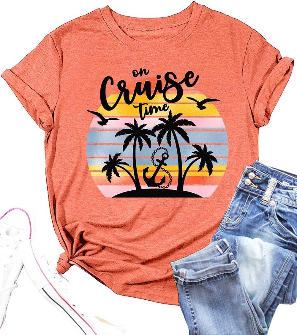 Hawaiian Shirts for Women Palm Trees Beach Graphic Tee Tops Summer Vacation Short Sleeve Tshirt Tops
