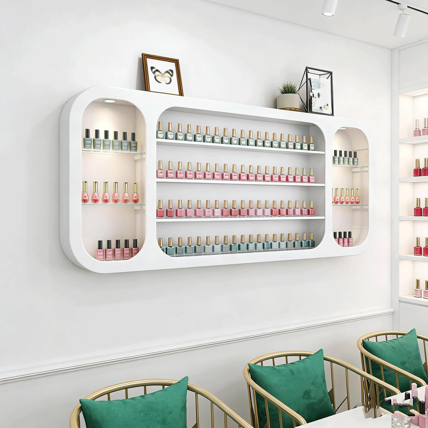 Hanging Nail Polish Rack Wooden Nail Storage Organizer Wall-Mounted Nail Varnish Shelf Floating Perfume Holder Oils Display Stand(140CM)