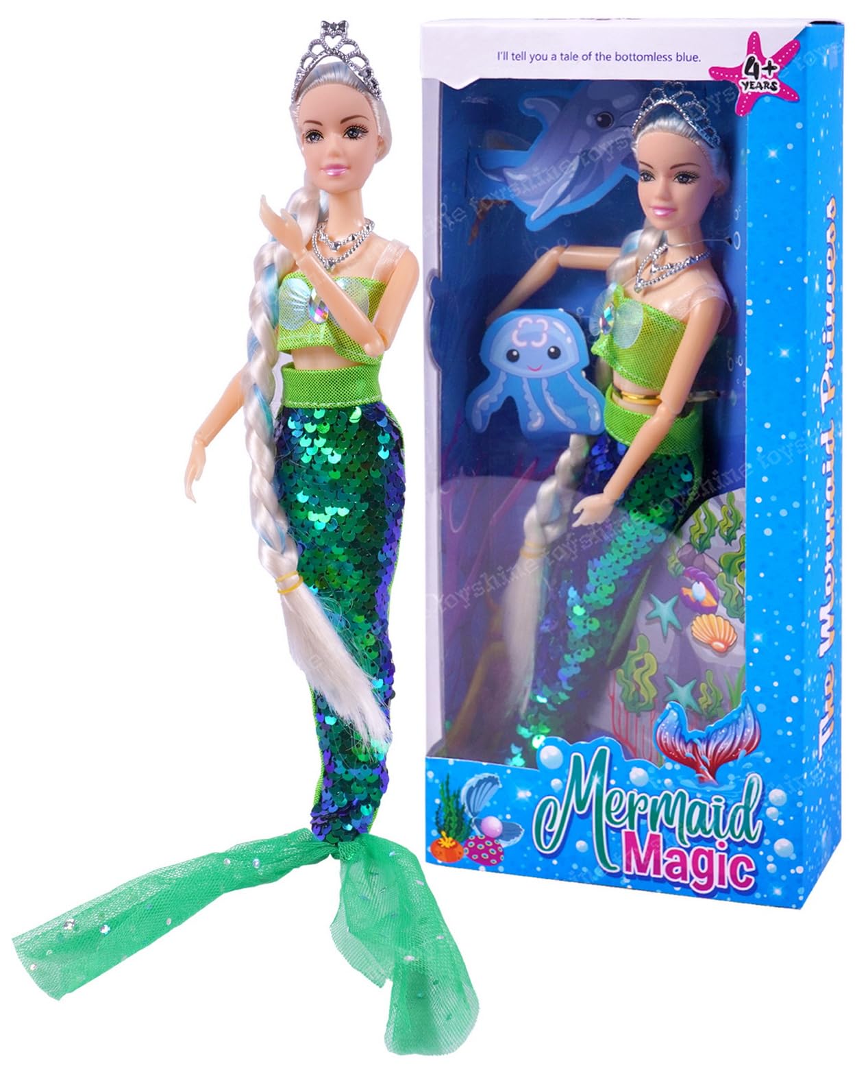 Toyshine Mermaid Magic Beautiful Doll with Long Baired Hair Pretend Play Toy for Kids 3+ Years - Green