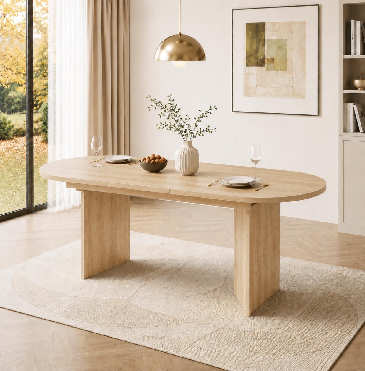 ModernLuxe 120-160 cm Oval Extendable Dining Table for 4-6 People, Wood Grain Kitchen Dining Table with Hidden Sliding Extension, Space-Saving Design, Oak Finish