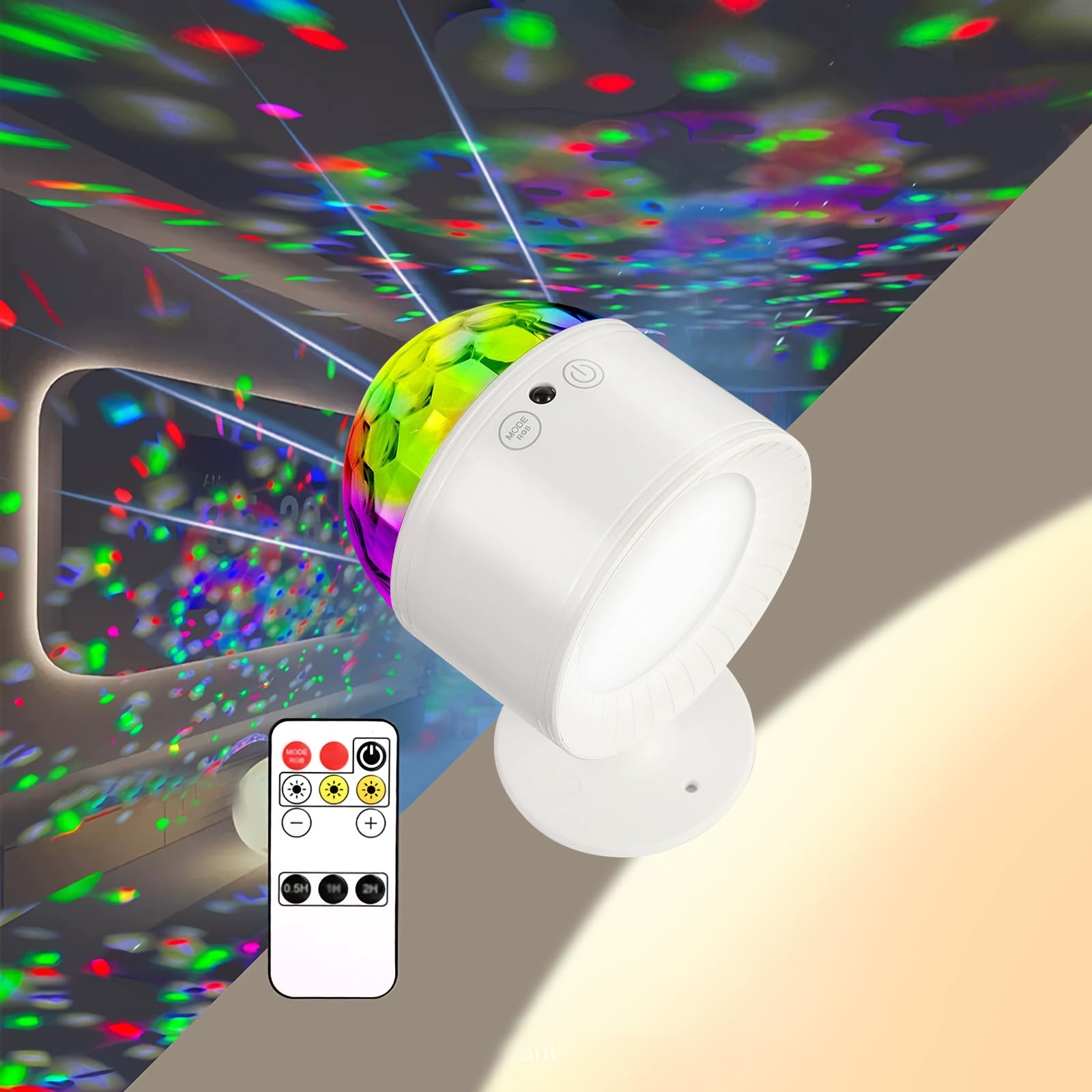 Disco Ball Light, RGB Stage Lights and 3 Color Temp Dual Purpose Wall Swconce with Remote Control, 360°Rotate Magnetic Crystal Portable LED Night Lights for Xmas KTV Club Pub Show Home Theater (White)