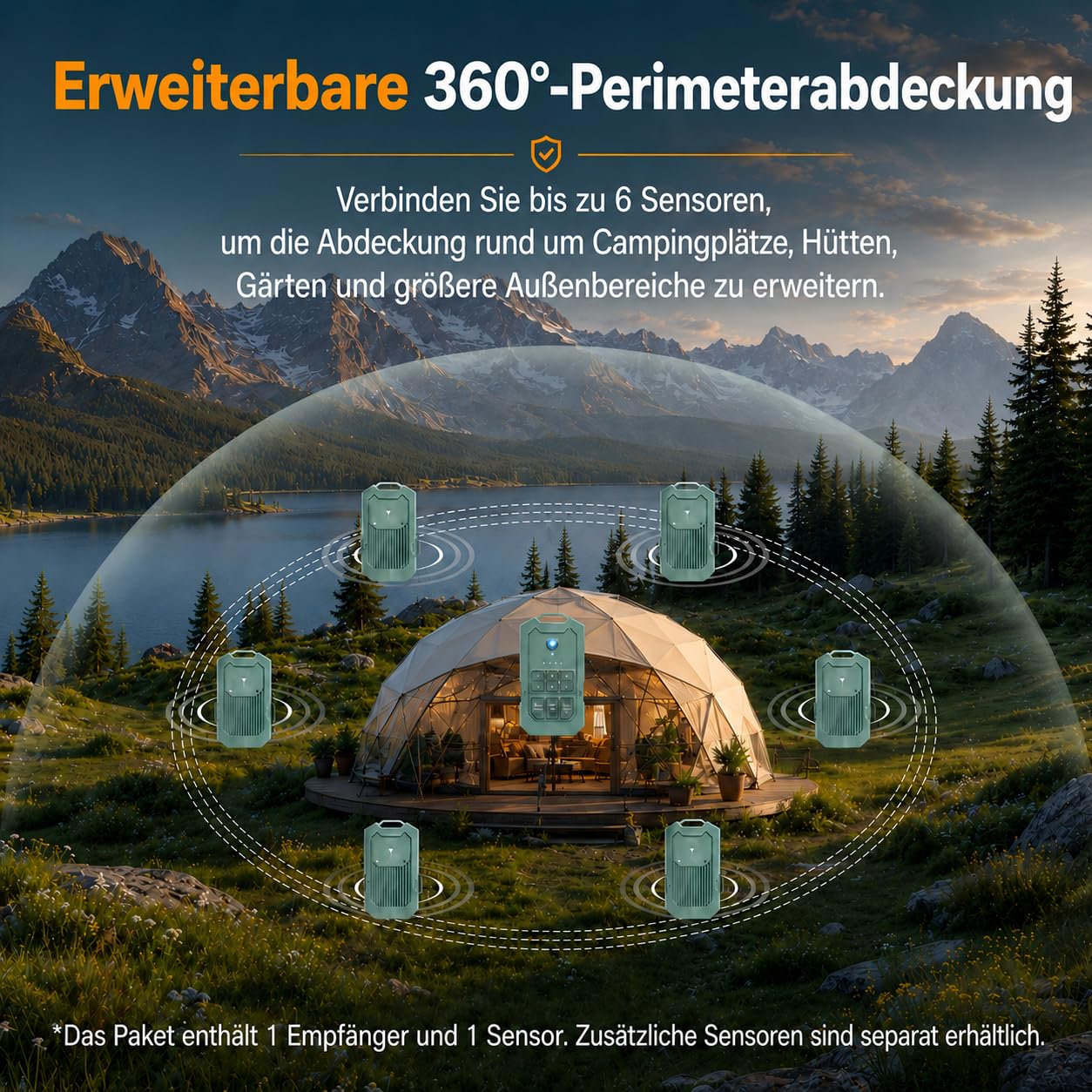 LETWESAF Camping-Perimeter-Alarm Erweiterungssensor, 24GHz Radar-Bewegungsmelder, zusätzlicher Outdoor-Detektor für Einfahrt, Bauernhof, Wohnmobil, IP66 wetterfest, nur Sensor, Empfänger erforderlich