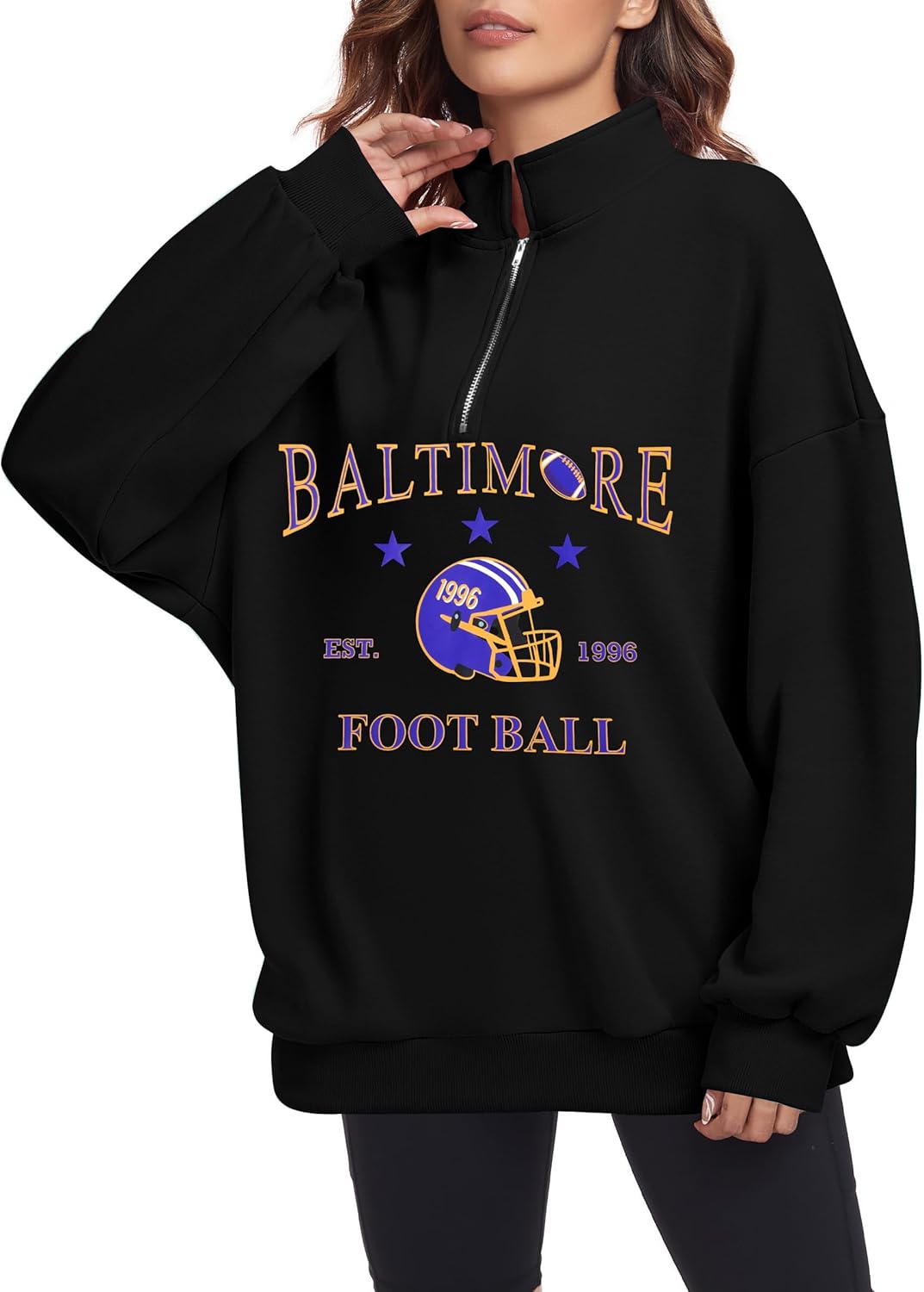 KIDDAD Football Sweatshirt for Women Game Day Graphic 1/4 Zip Shirts Football Team Fans Long Sleeve Pullover Tops - Image 6