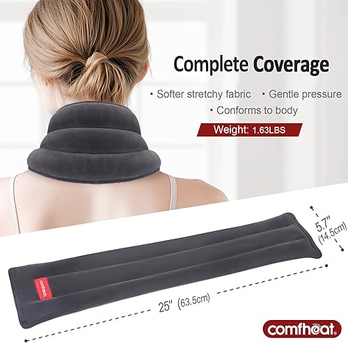 Miniatura 3 de Almohadillas térmicas aptas para microondas para aliviar el dolor de cuello, calentador de cuello húmedo calentado, compresa fría y caliente con