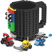 Vista 1 de DAYMOO Juego de tazas de ladrillo integradas con 3 paquetes aleatorios de ladrillos 2 en 1, tazas de café geniales para niños, creativas, Negro