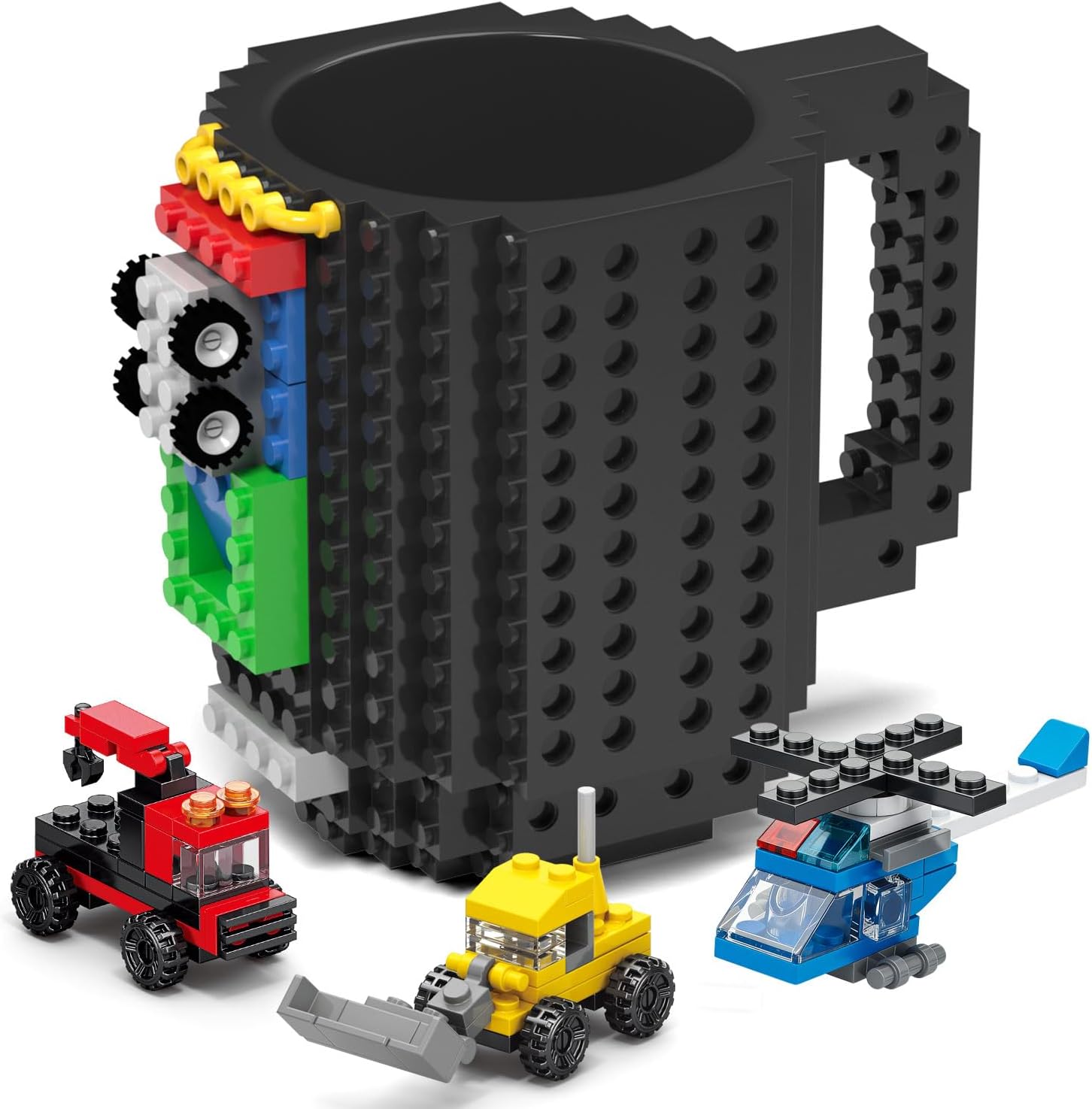 DAYMOO Build-on Bricks Coffee Mug, Funny Cups, Creative DIY Coffee Cups, Building Block Cup, Children, Gift Ideas for Men and Children, Black