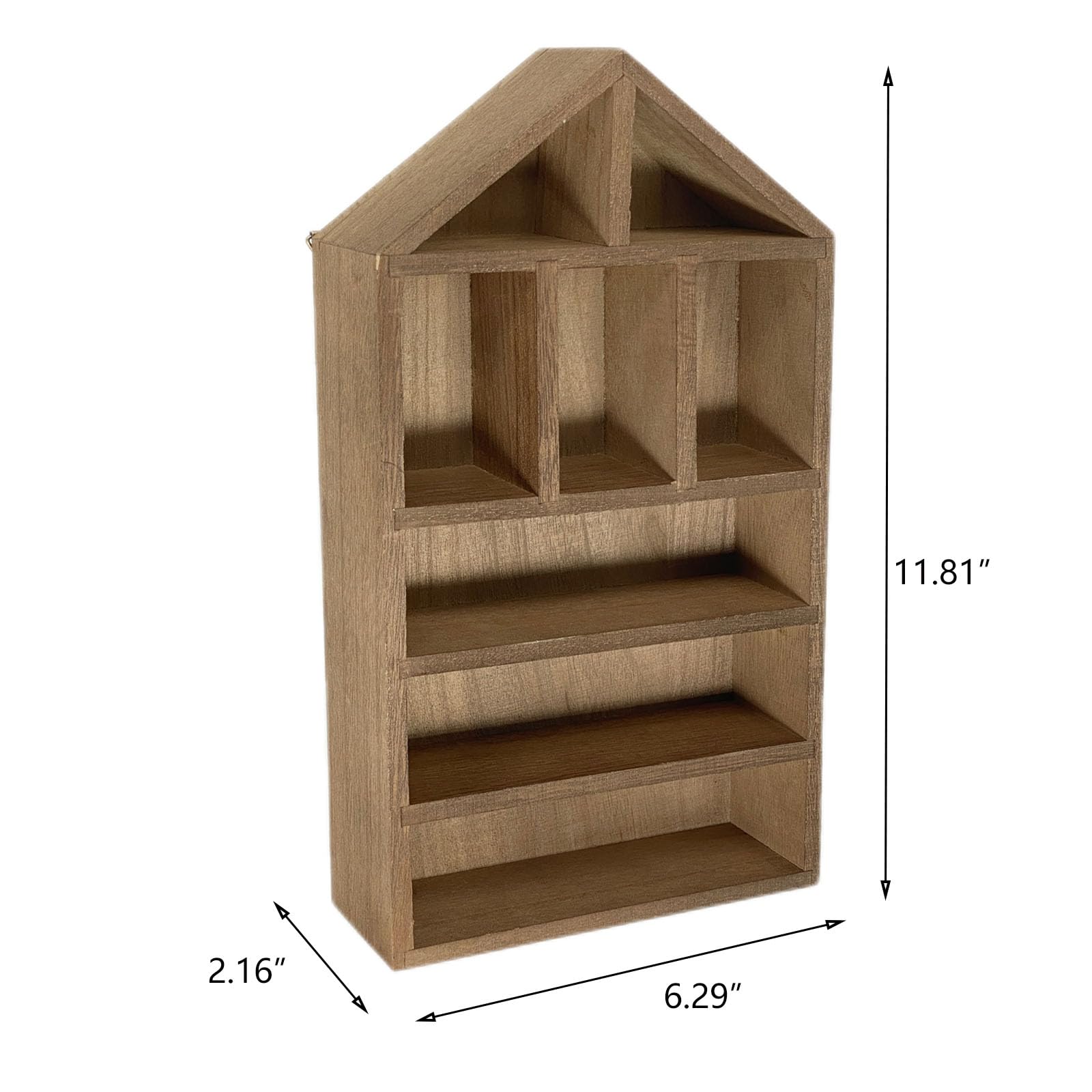 TANG SONG 8-Slot Wooden House-Shaped Mini Figures Cubby Box Display Shelf Organizer Storage Box (Dark Brown)