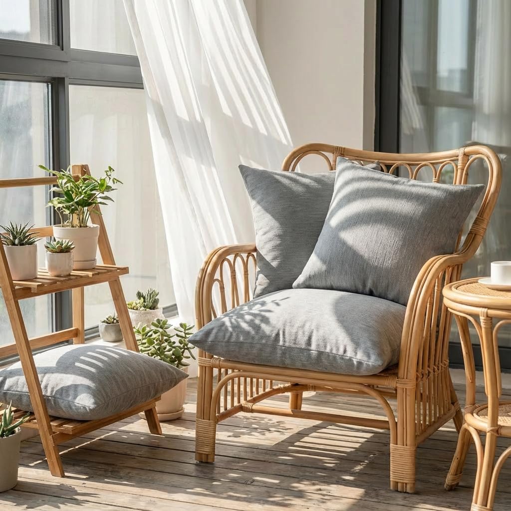 Set of 4 Grey Throw Pillow Covers 24x24 Inch, Neutral Boho Farmhouse Aesthetic Decorative Pillow Cases for Couch, Sofa, Living Room & Bed, Soft Chenille Pillow Cases, Stylish Home Decor, 60x60 cm