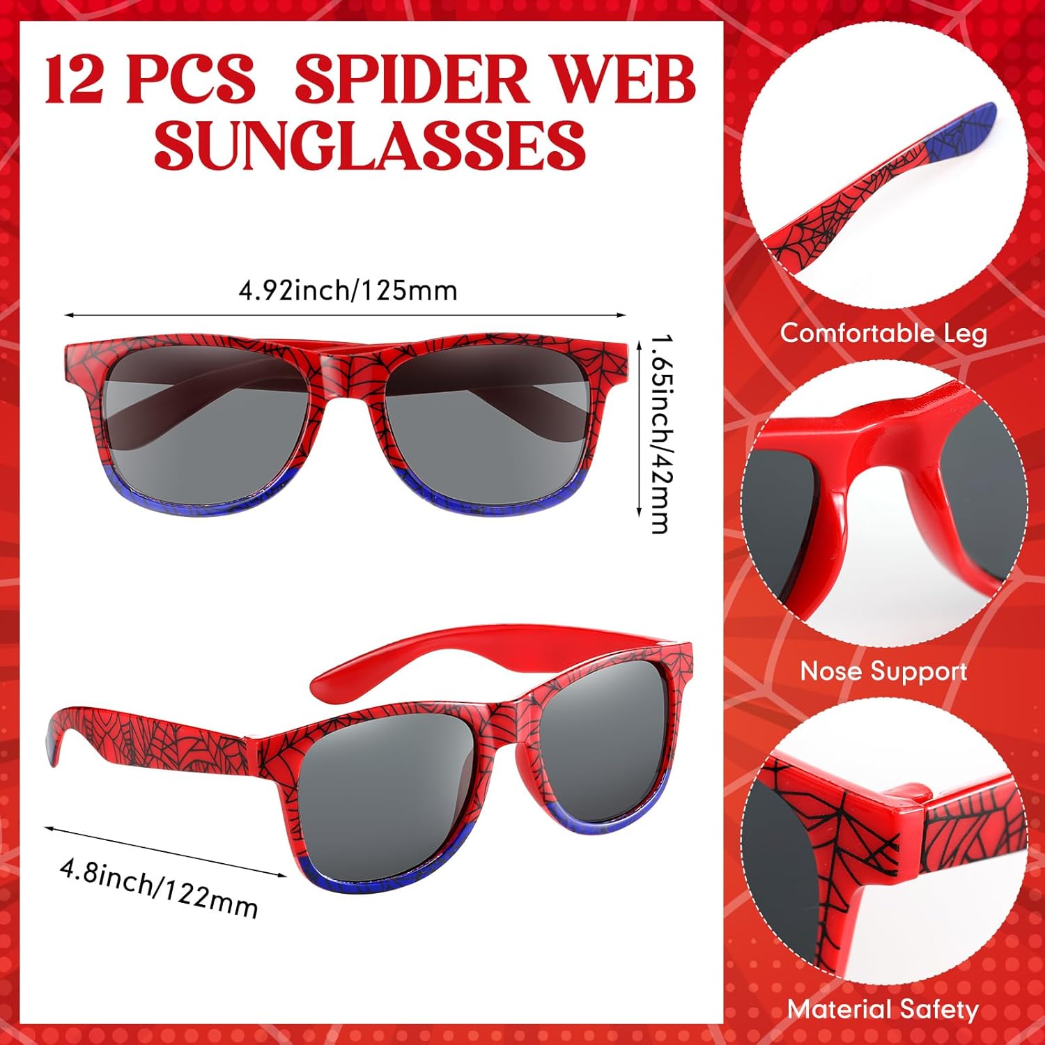 Soulchen 48 Pieces Spiderweb Birthday Party Decoration Set Spiderweb Gift Bags Spider Silicone Bracelet Sunglasses Cobweb Sticky Hands Toys for Birthday Party Supplies Favors (Classic)