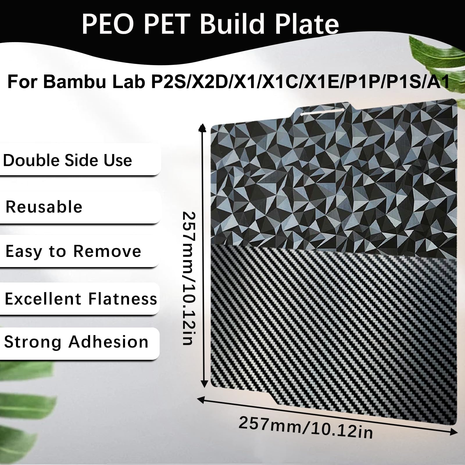 Drukarka 3D PEO PET Bambu Labs płyta budowlana do Bambu Lab X1C/X1/X1E/P1P/P1S/A1, 257 x 257 mm diament PEO + włókno węglowe PET elastyczna blacha stalowa platforma Bambu A1