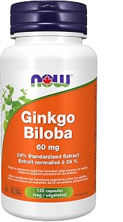 NOW Supplements Ginkgo Biloba Extract 60mg Vegetable Capsules, 120 Count