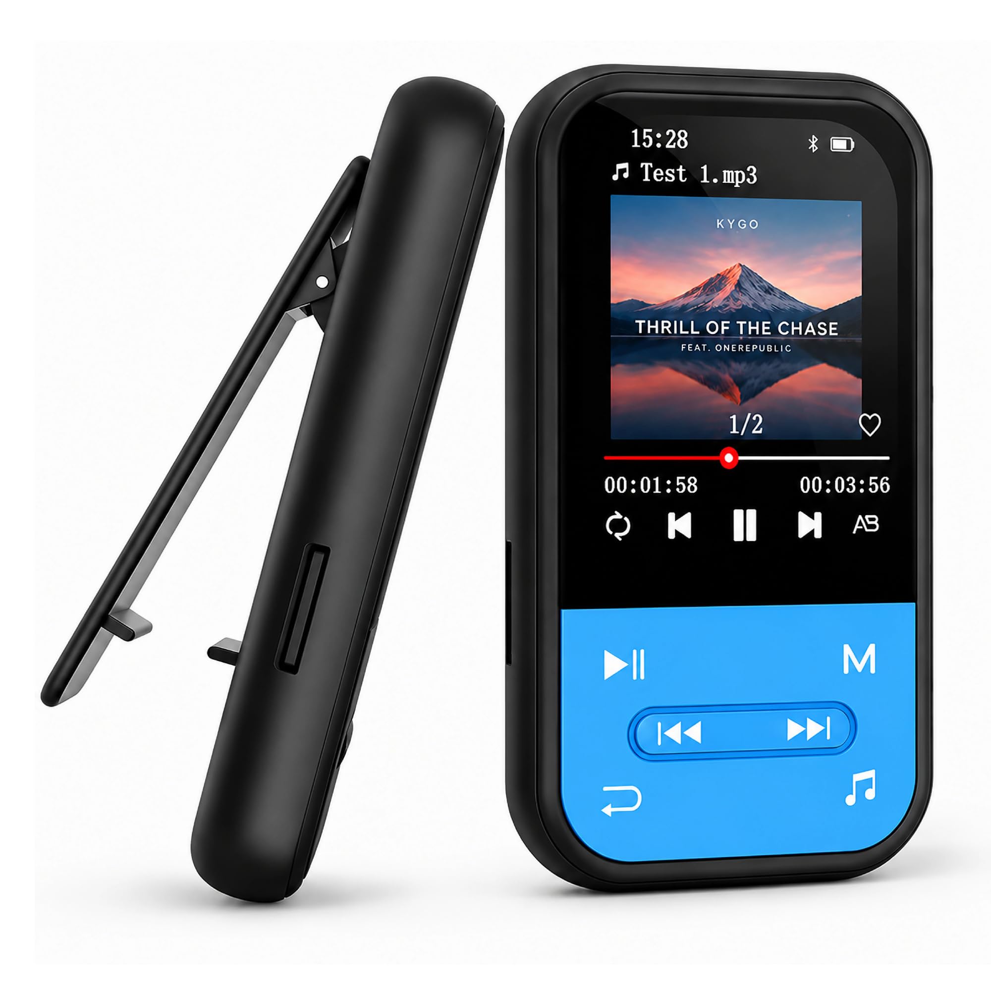 128GB Clip MP3 Player with Bluetooth 5.3, Music Player with FM Radio &amp; Voice Recorder, E-Book, Portable Music Player Running &amp; Workout, Supports up to 512GB, Earphones Included