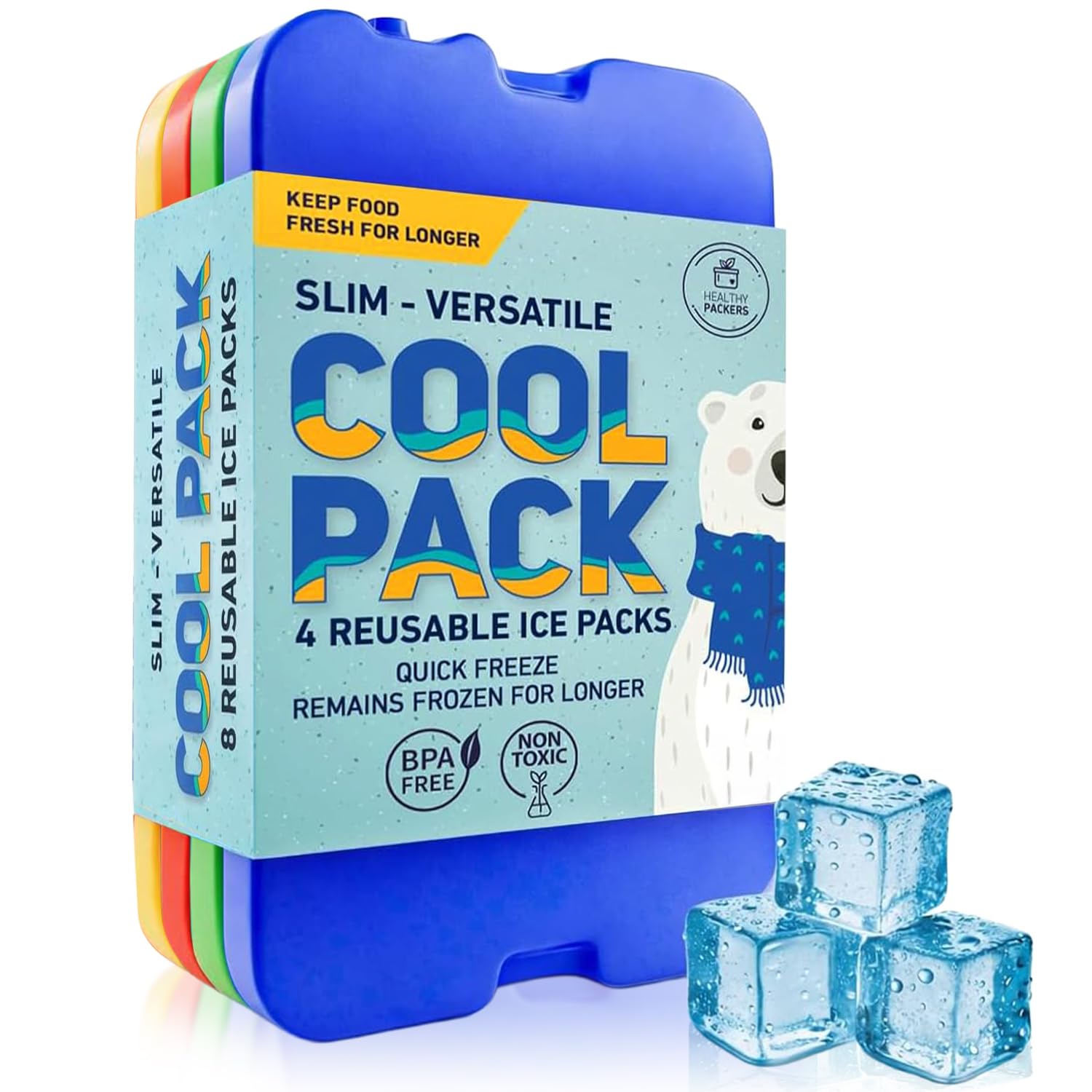 Healthy Packers Cool Pack - Confezione da 8 confezioni di ghiaccio in gel verde, ideali per refrigeratori o portapranzo