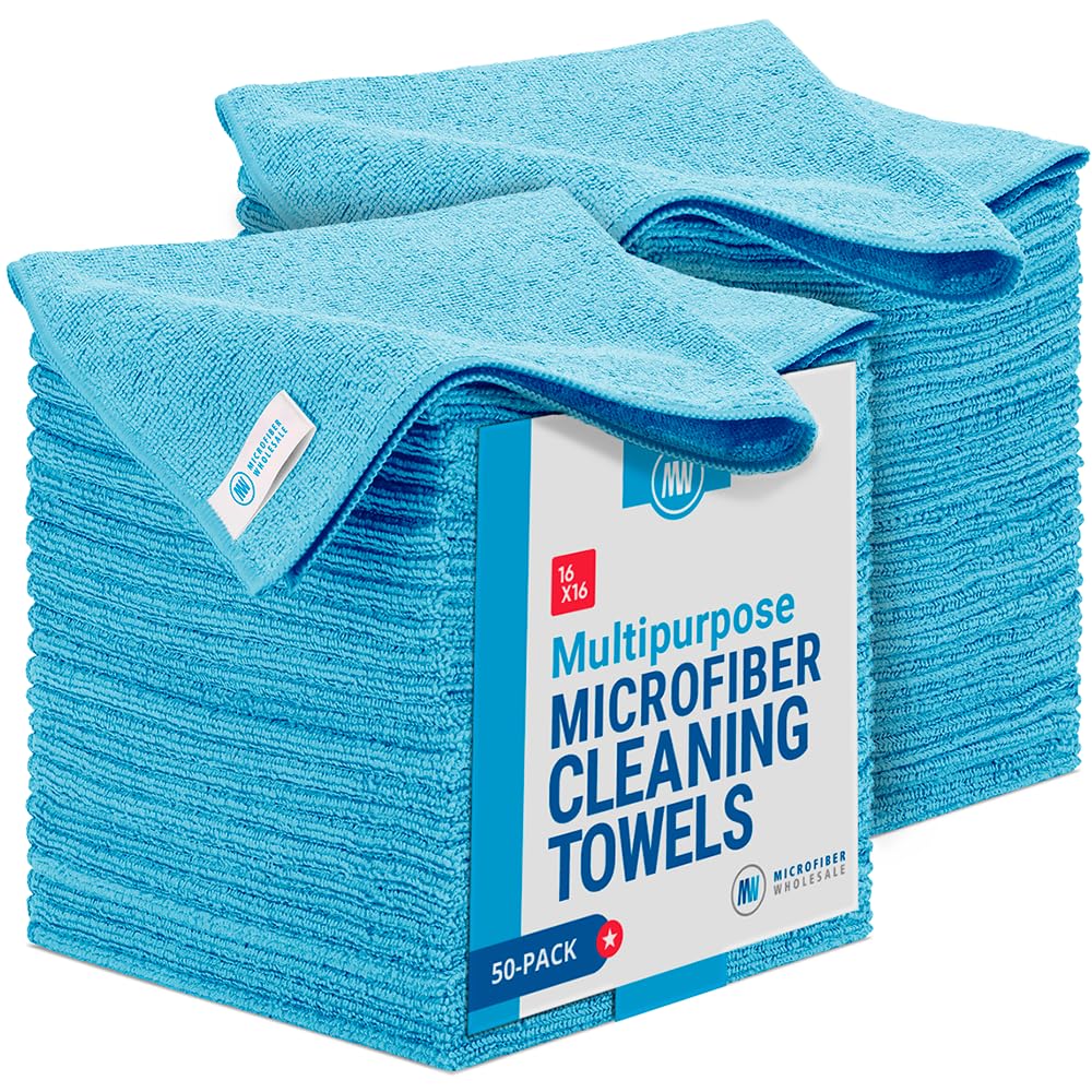 Microfiber Wholesale 16 x 16 All Purpose Towels - 50 Pack - Reusable Wash Cloths Dust Kitchen Car