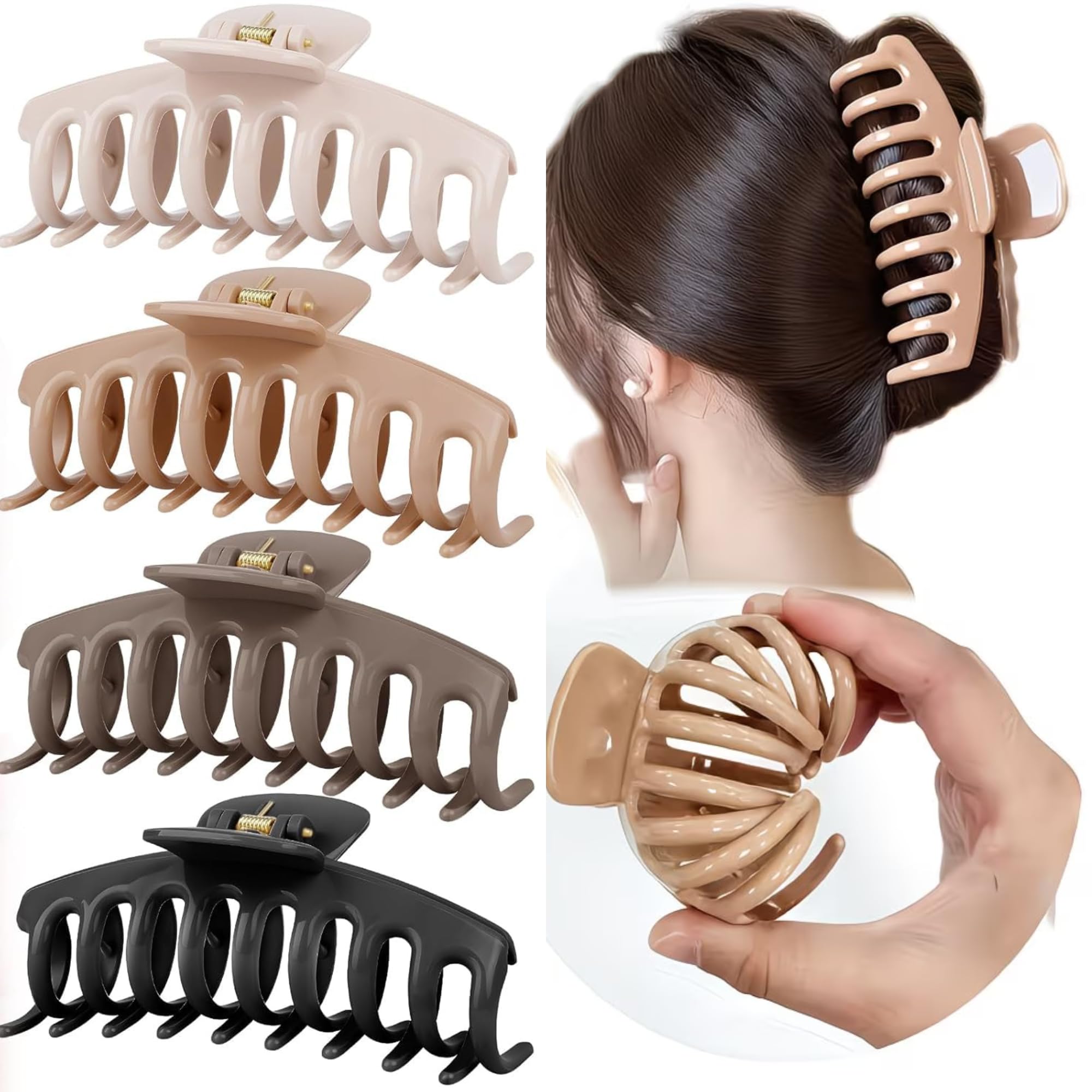 4 pcs hair claw clips for women, 4.3 inch silicone cloud soft claw clip, hair clutcher for women, strong hold non slip large hair claw clip for thick & thin hair, aesthetic hair accessories