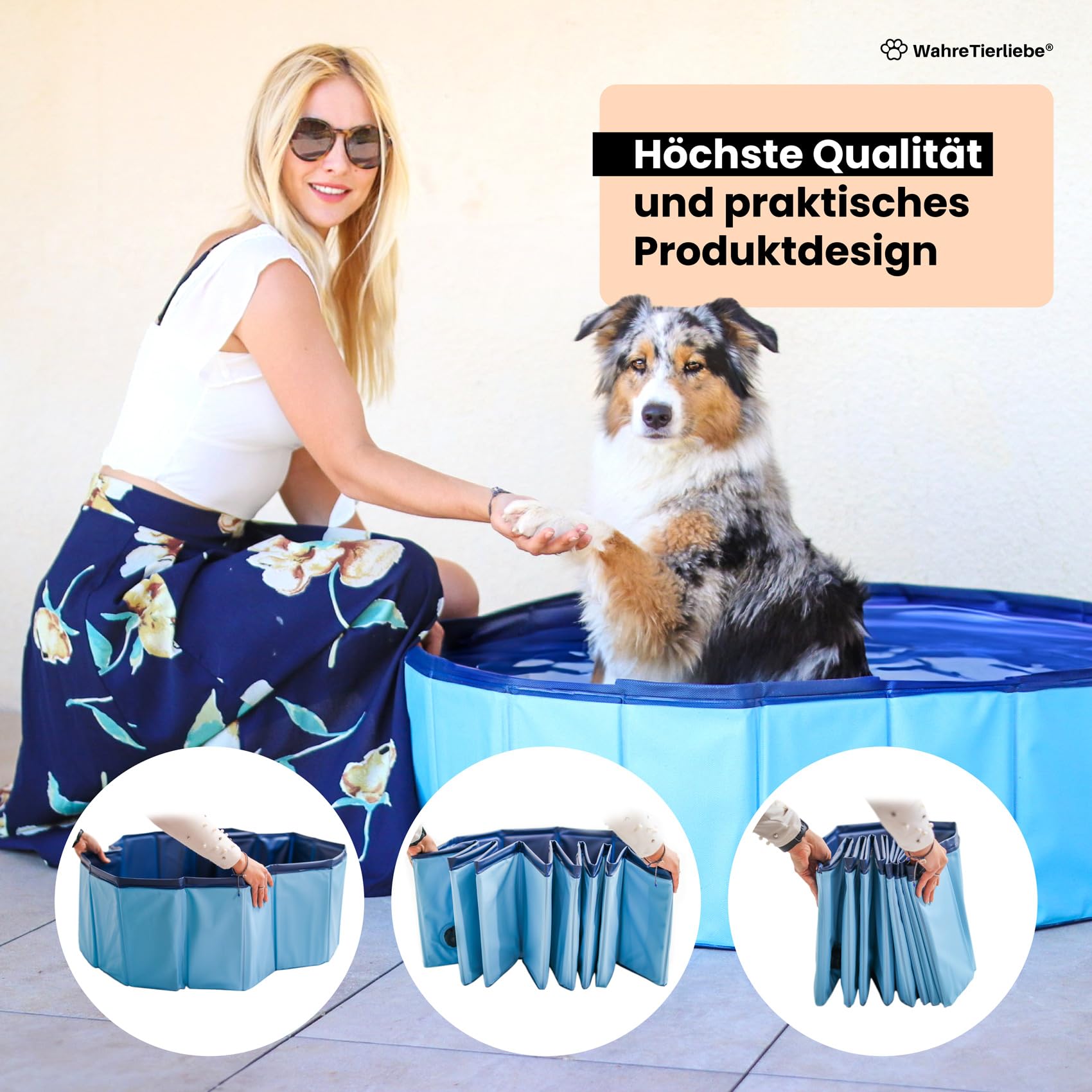 Wahre Tierliebe® Hundepool I Faltbar, ohne Pumpen I Planschbecken besonders Robust & rutschfest I Pool für Kinder, Hunde und Katzen I Hunde Pool