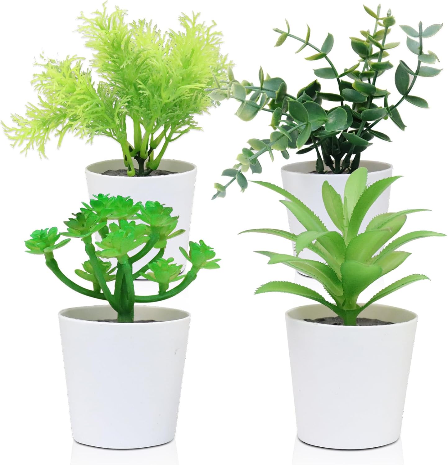 Uguisu 4 Pack Fake Mini Succulent Potted Plants, Fake Misty