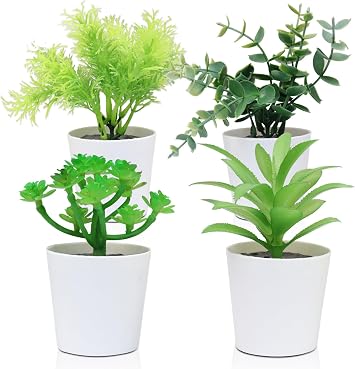 Uguisu 4pcs Mini Artificial Eucalyptus,Fake Green Plants,Small Fake Plant,Artificial Plants Indoor, Home Office Decor,Plant Decor,Shelf Decor.Lime Green