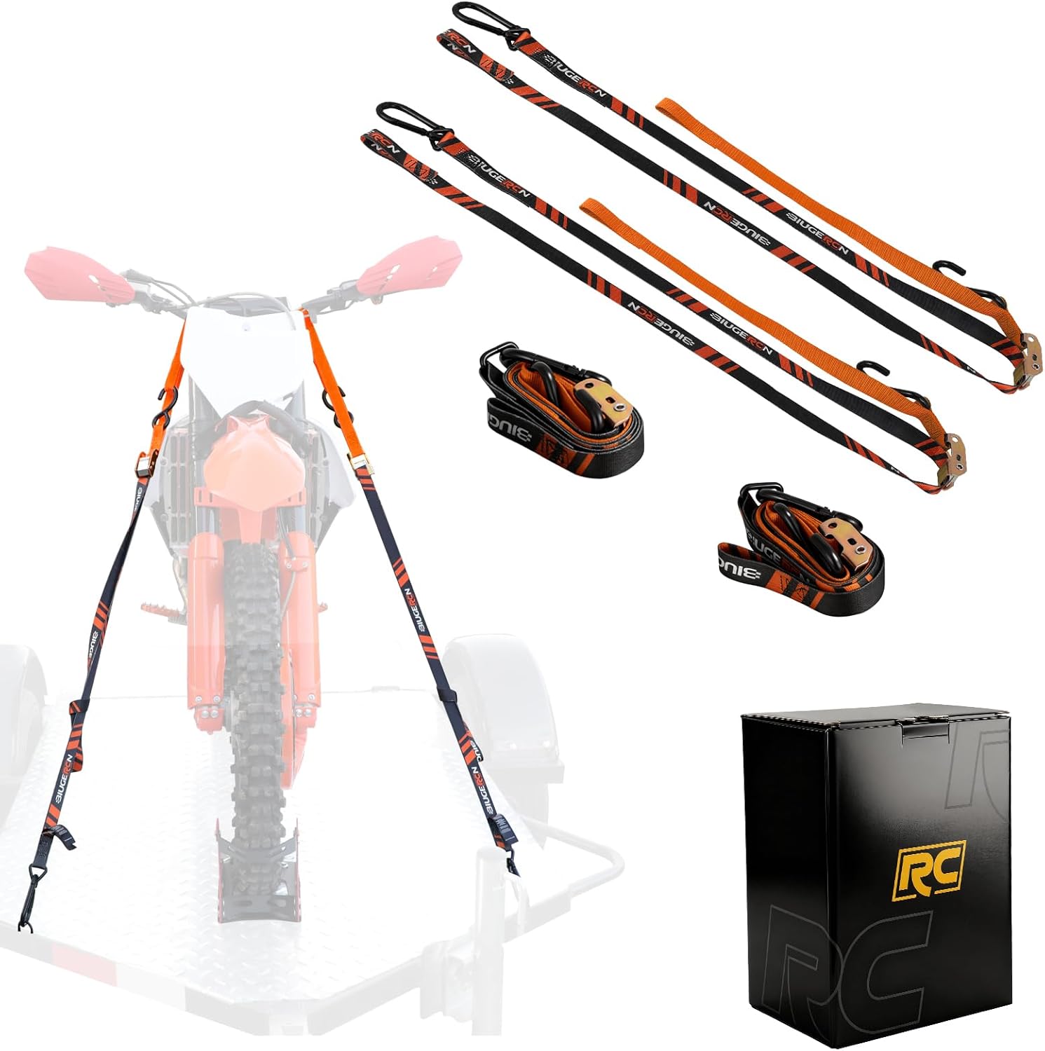 Motorcycle Tie Down Straps,4 Pack 1in Width 1800Lbs Break Strength Universal Tie Downs Ratchet Straps for Dirt Bikes ATV UTV Cargo Trailer Trucks and More Transportation-Orange