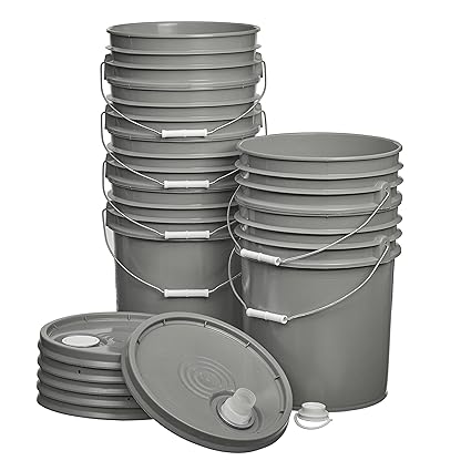 Hudson Exchange Premium 5 Gallon Bucket with Rieke Lid, HDPE, Gray, 6 Pack