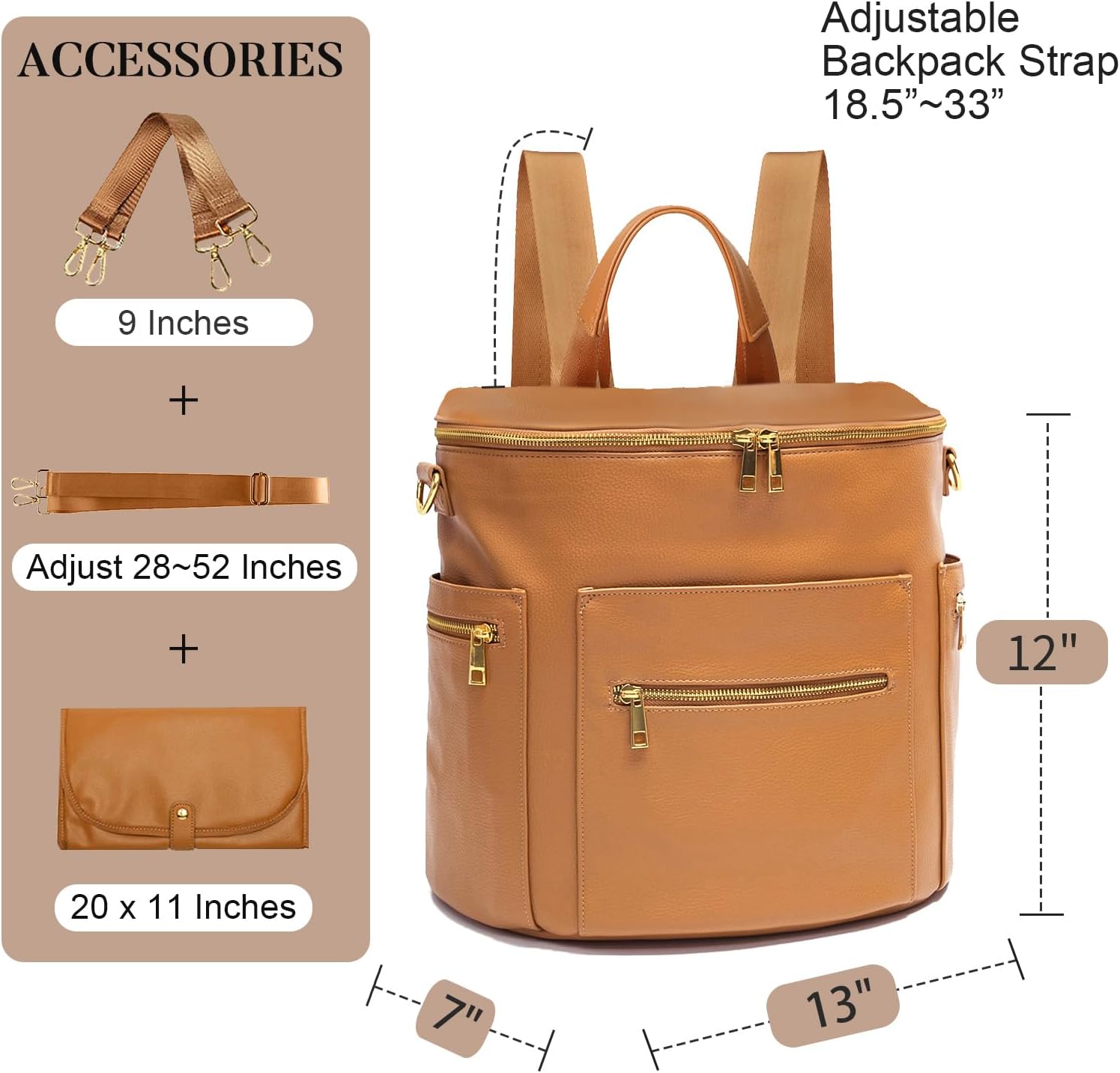 Diaper bag, Leather Diaper Bag Backpack by MF Store, Diaper Backpack with Laptop Sleeve,Changing Pad,Wipes Pouch,Stroller Straps and Insulated Pockets - Image 6