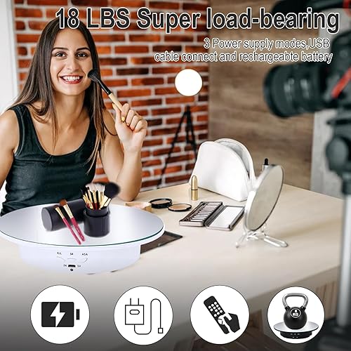 Miniatura 17 de JAYEGT Soporte de exhibición giratorio motorizado, carga de 7.87 pulgadas/17.6 libras, tocadiscos giratorios eléctricos de 360 grados para productos