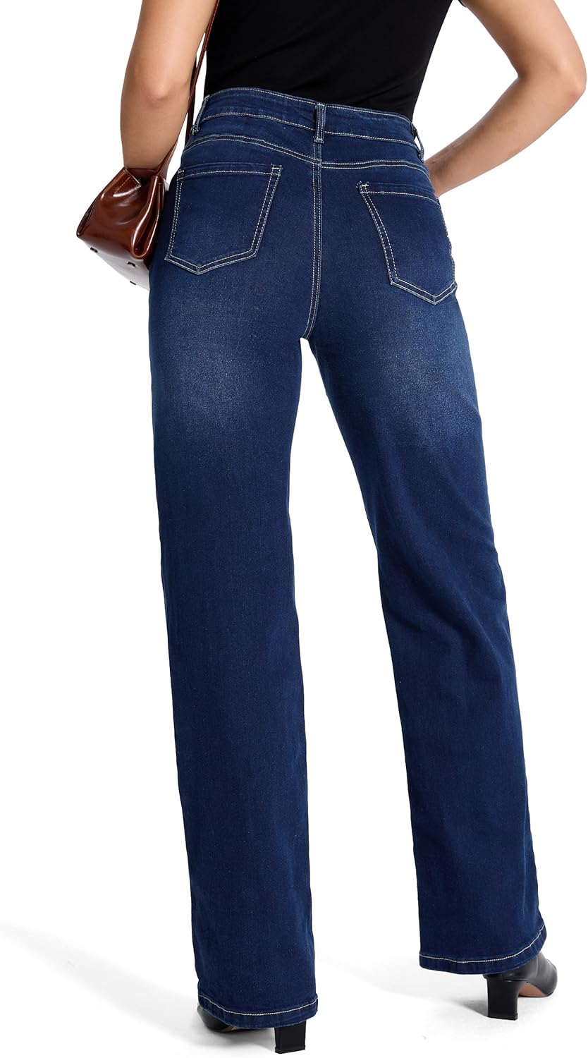 SEVEGO Women’s 32/34/36 Tall Straight Leg Jeans Mid Waisted Stretchy Loose Denim Pants Casual Baggy Jean Trousers