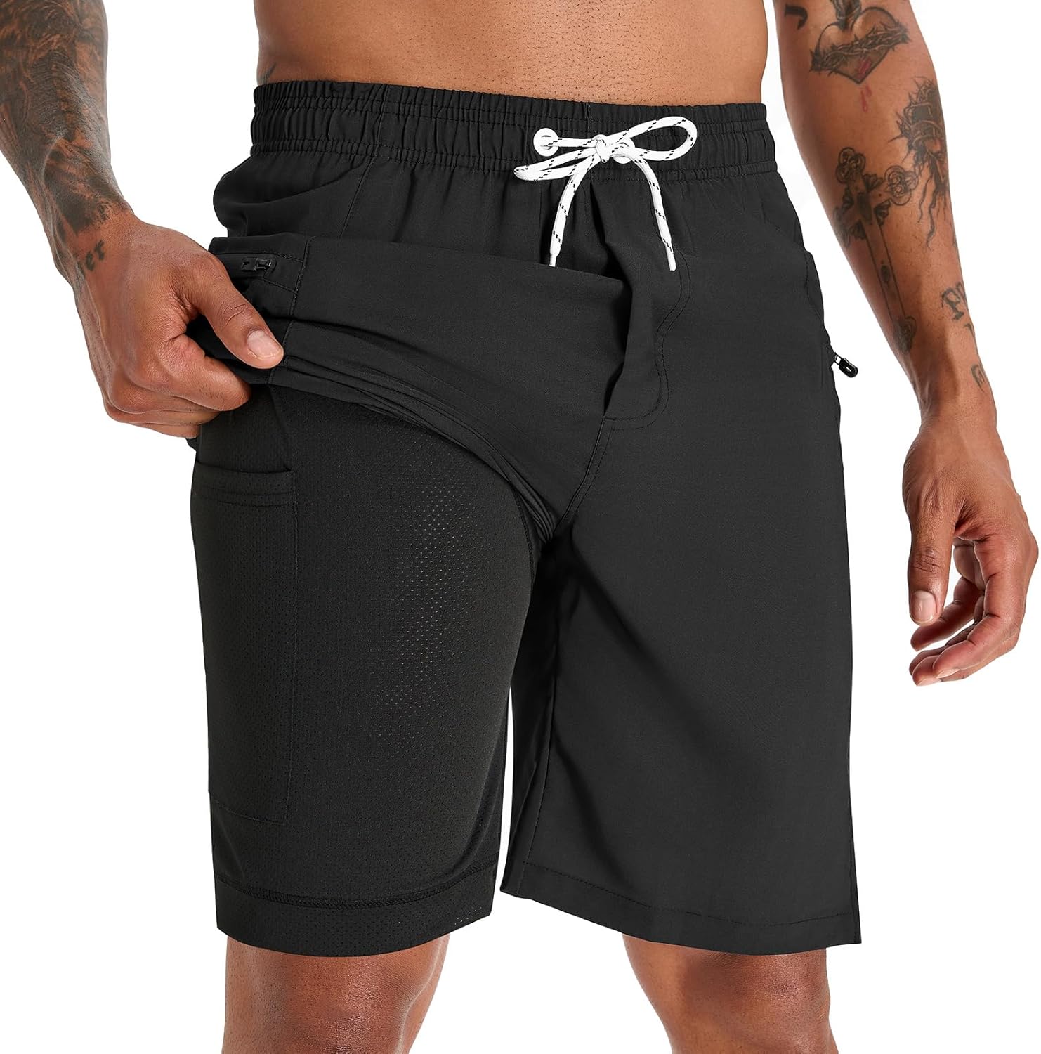zeetoo Mens Swim Trunks with Compression Liner 9" Inseam Quick Dry Swim Shorts with Zipper Pockets Bathing Suit - Image 3