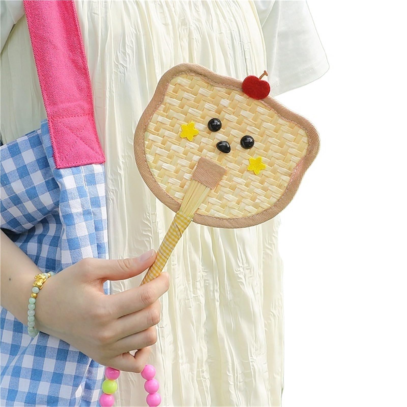 VOPLIVAT Woven Hand Fan, Bamboo Woven Fan Multicolor Handwoven Party Supplies Photo Props Portable Outdoor Decor(Color4)