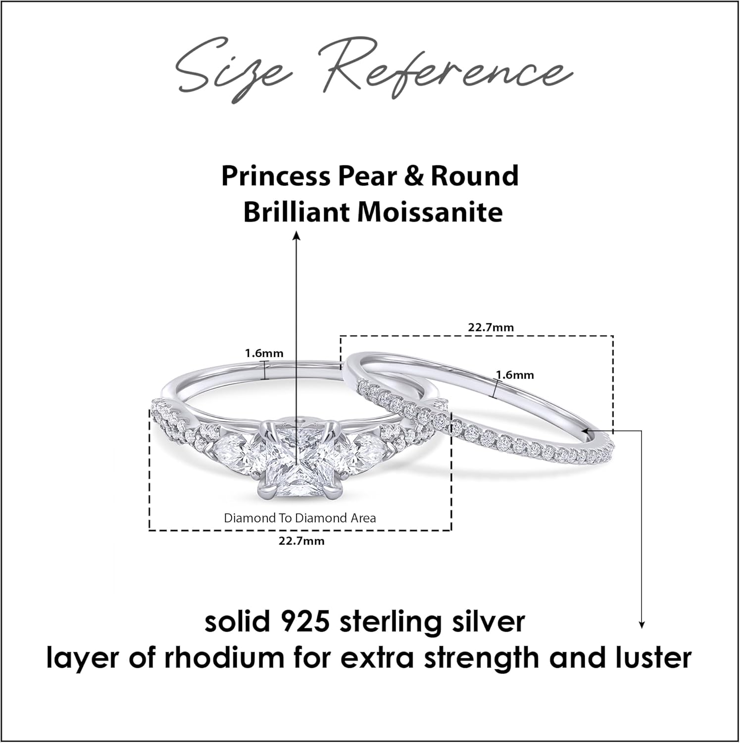 Infinity Shank 3-Stone Bridal Set Engagement Wedding Bands Ring 5MM Princess & Pear Cut Lab Created Moissanite In 925 Sterling Silver 10K & 14K Solid Gold Jewlery (1.40 Cttw,VVS1 Clarity)