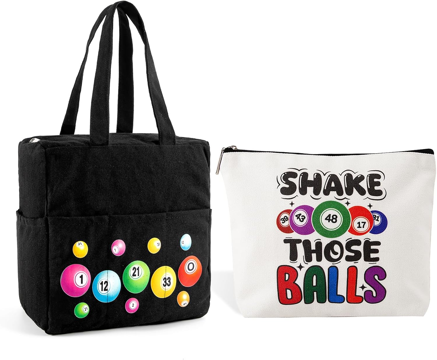 Bingo Bag with Pockets on Clearance for Daubers Dobbers Supplies Accessories,Zipper Bingo Makeup Bag,Digital Game Keychain,Gifts Set of 3 for Game Lover Gambler Women Adults Seniors Elderly