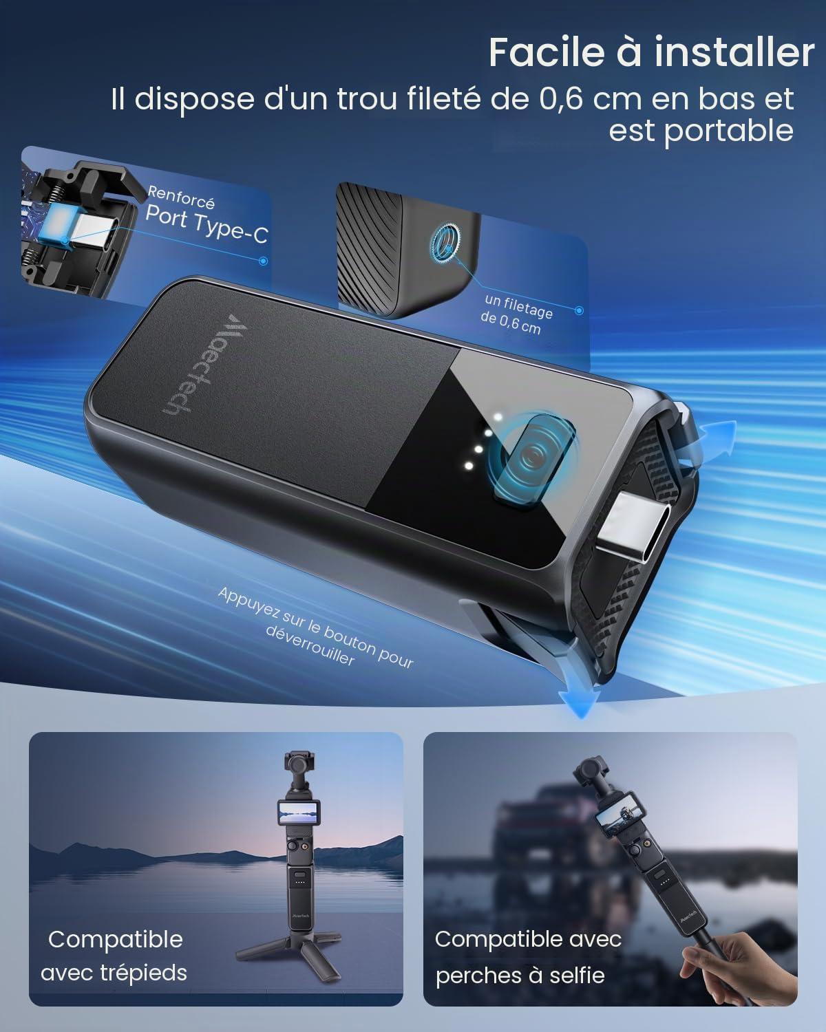 Poignée de batterie à charge rapide pour Osmo Pocket 3 accessoires de poche 3 poignées de batterie avec cellules de batterie d'usine d'origine