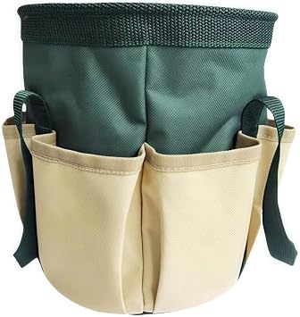 BLIRITEL Garden Tool Organizer, Waterproof Garden Tool Tote Bag with 6 Side Pockets, Outdoor Gardening bucket Bag with Thickened Base and Comfortable Carry Handles Dark Green