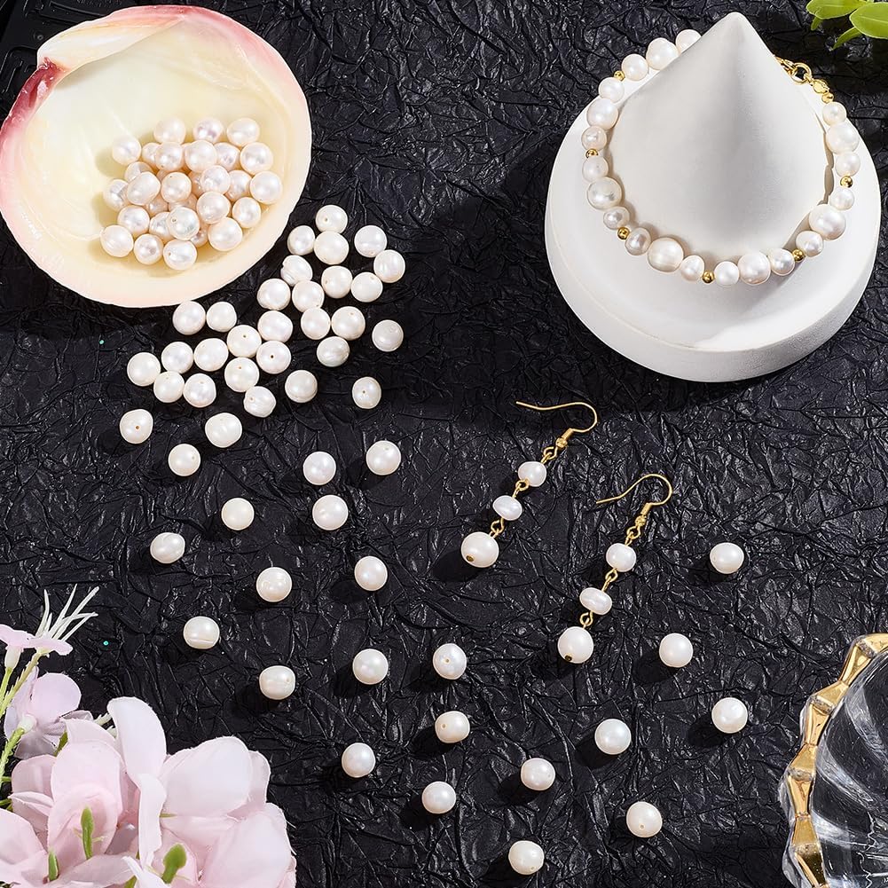 1 Box 100PCS Natural Freshwater Round Pearl Beads with Holes Real Beige Summer Luster Genuine Cultured Spacer Loose Pearls Bead Bulk for Jewelry Making Bracelets Necklaces DIY Craft Supply
