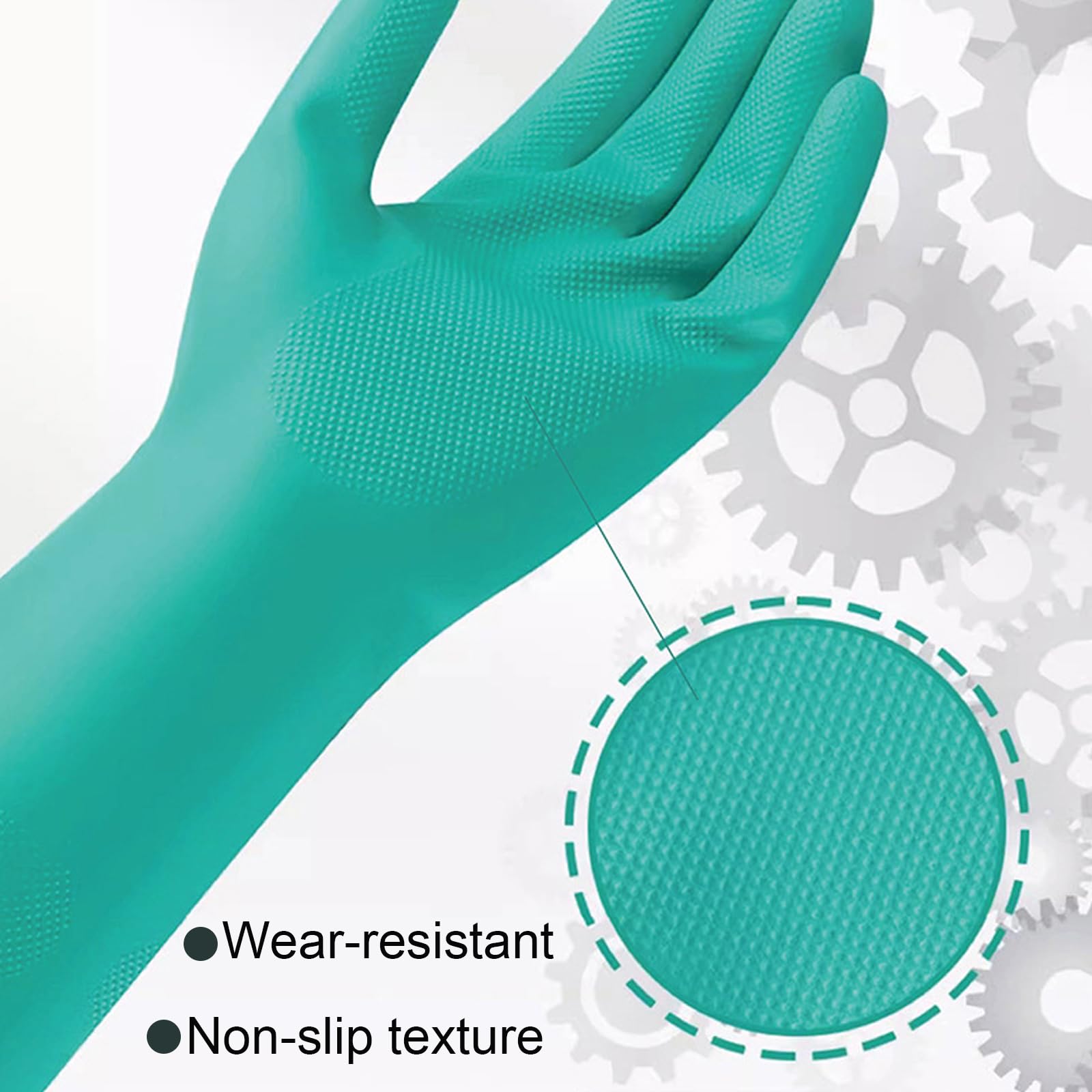 Gants Nitrile - 2 pairs - Résistants aux Produits Chimiques pour Travaux Ménagers et Industriels - Sans Latex, Imperméable, pour Nettoyage et Vaisselle