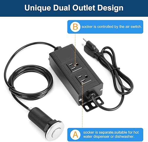 Miniatura 2 de Kit de interruptor de aire de eliminación de basura con doble salida, interruptor de aire superior del fregadero con certificación UL para