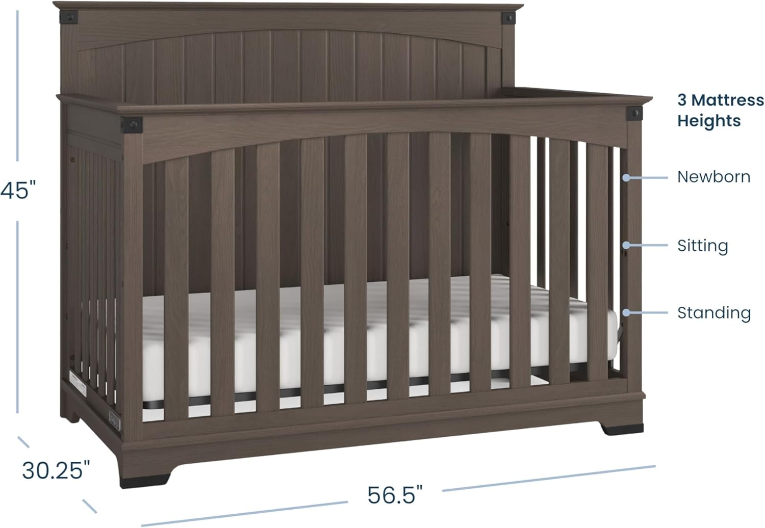 Child Craft Redmond 4-in-1 Convertible Baby Crib, Wood Nursery Furniture Converts to Toddler Bed, Daybed & Full Bed, Adjustable Mattress Heights, Rustic Style, Non-Toxic Baby Safe Finish, Dapper Gray | 4-in-1 Crib, Baby Safe Finish, Non-Toxic, Adjustable