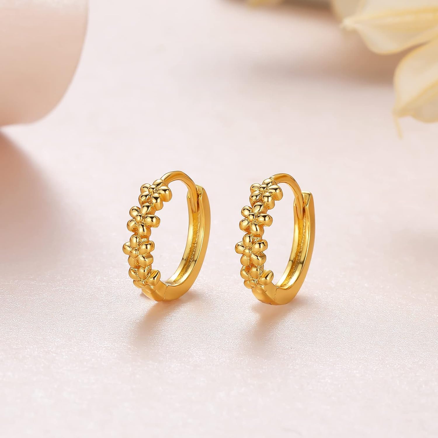 Small Hoop Earrings for Women |925 Sterling Silver Post 10mm Flower Cluster Huggie Hoop Earrings, Hypoallergenic Cartilage Piercing Hoops Jewelry - Image 6