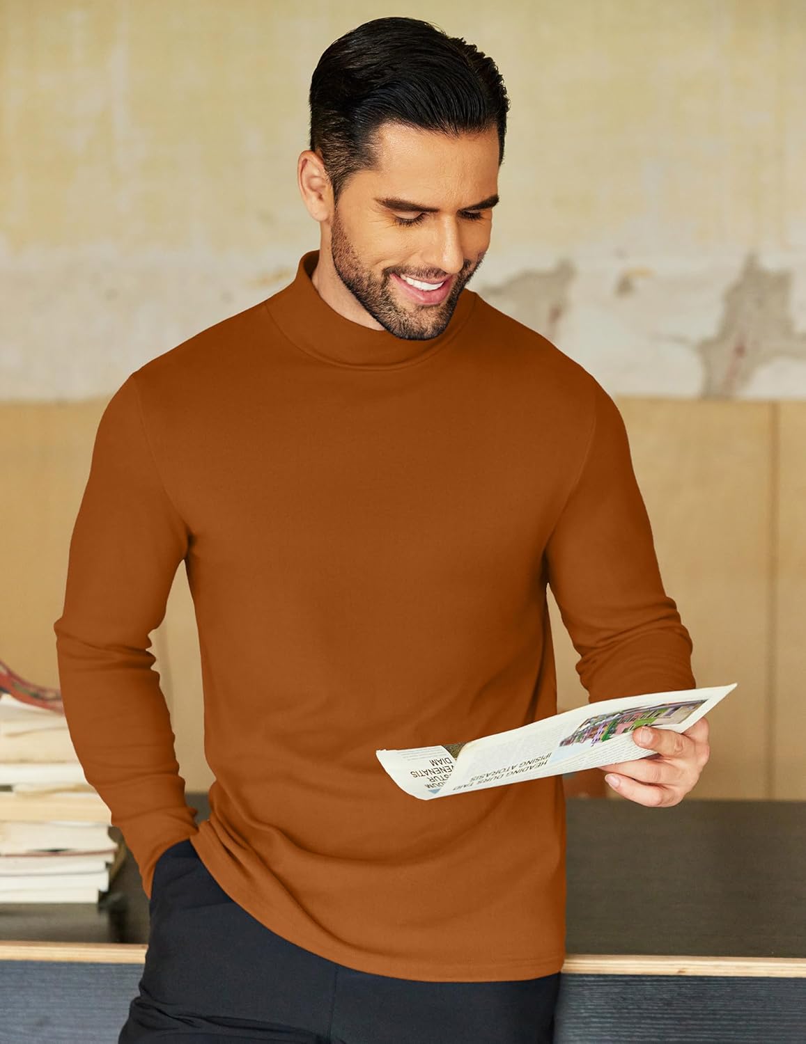 COOFANDY Mens Mock Neck Shirts Fleece Long Sleeve Tops Basic Pullover T-Shirts - Image 4