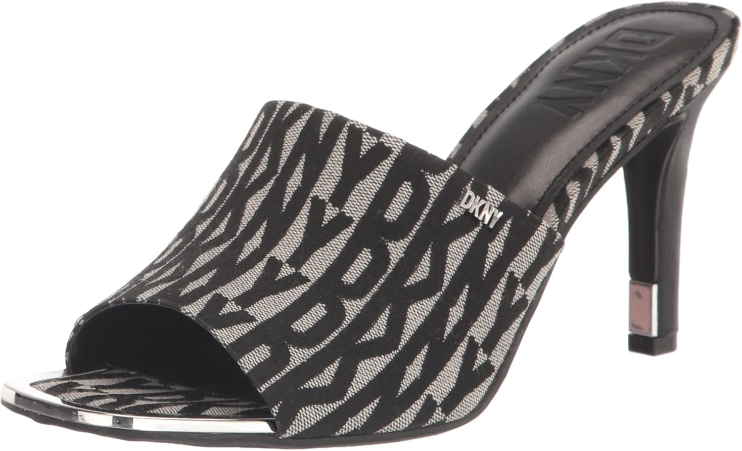DKNY Women's Open Toe Fashion Pump Heel Sandal Heeled, BLK/Eggnog, 8