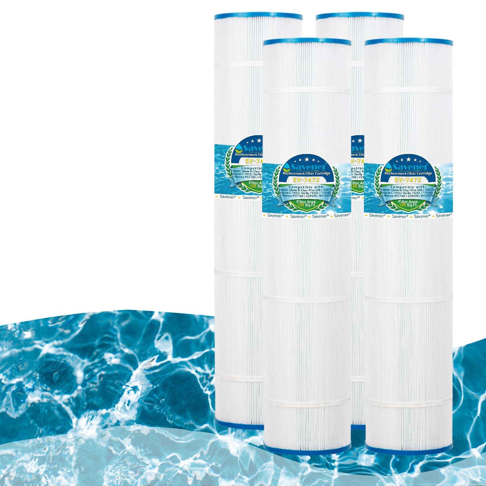 Photo 1 of Savener® C-7472 Pool Filter Cartridge, Replaces Pentair CCP520, R173578, PCC130, 178585, 817-0131, 817-0143, FC-1978, Filbur FC-6475, Ultral-A7, 160332, PLFPCC130, 71252, 525, 125 Sq. Ft, 4 Pack