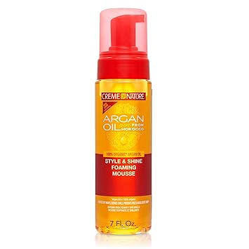 Creme of Nature Style & Shine Foaming Mousse, Defines Curls & Controls Frizz, Moisturizes Hair while Adding Shine with Argan Oil from Morocco, 7 fl oz
