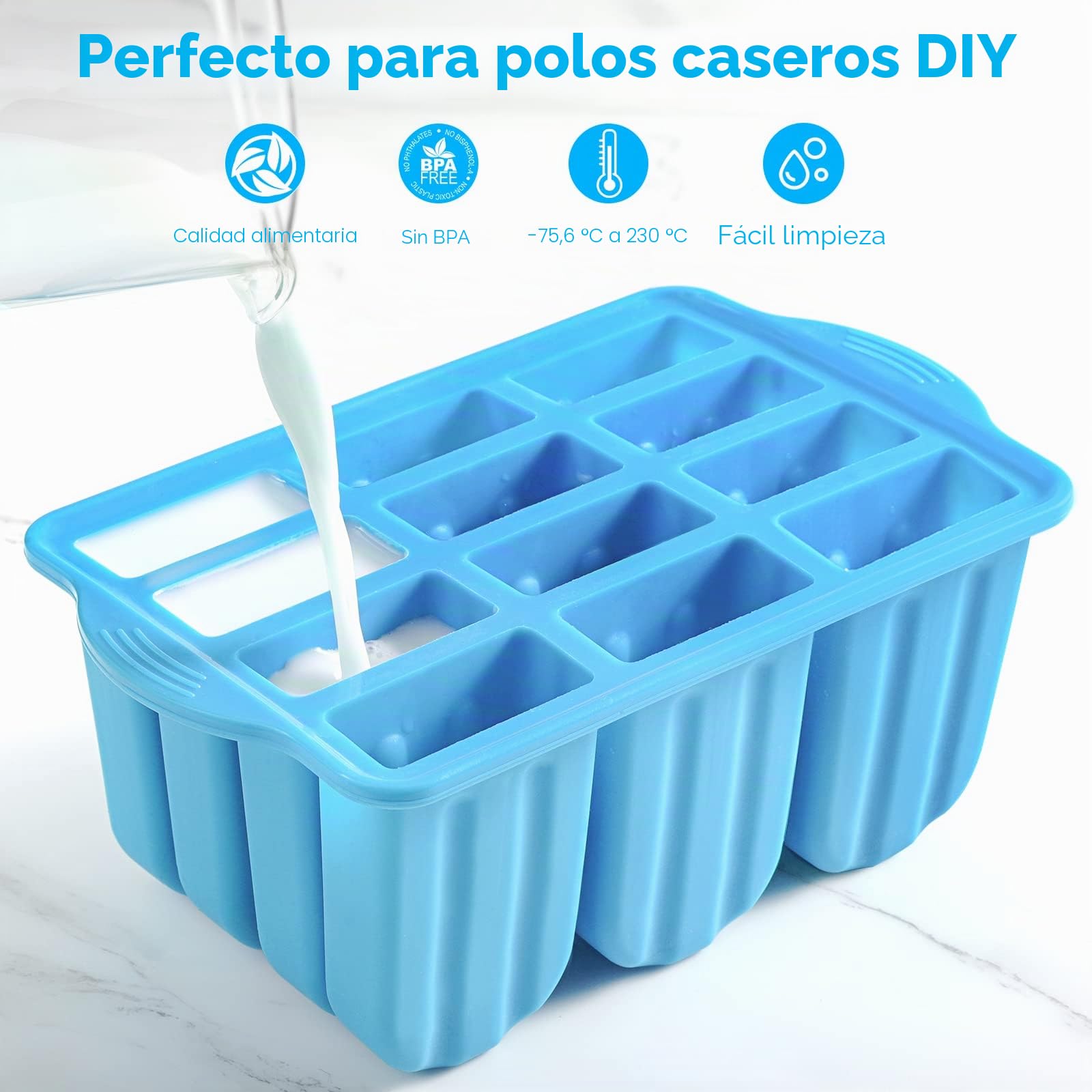 Sinnsally Moldes de Silicona para Helados,Molde Polos Silicona,Hacer Helados,Molde para Helados,Molde para Helados y Polos,Popsicle Mold,Ice Lolly Pop Mould (Azul)