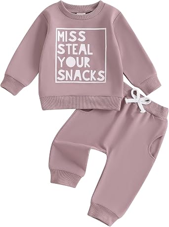 PUHHAPIEY Toddler Baby Girl Fall Winter Clothes Funny Slogan Long Sleeve Crewneck Sweatshirt + Pants Joggers Outfit Set