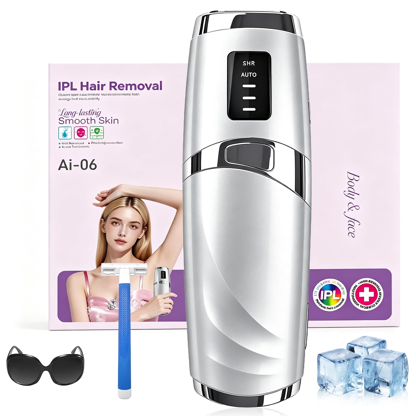 Depiladora Laser Mujer, 999.999 Flash 3 Niveles Casa, Depiladora IPL, Plata