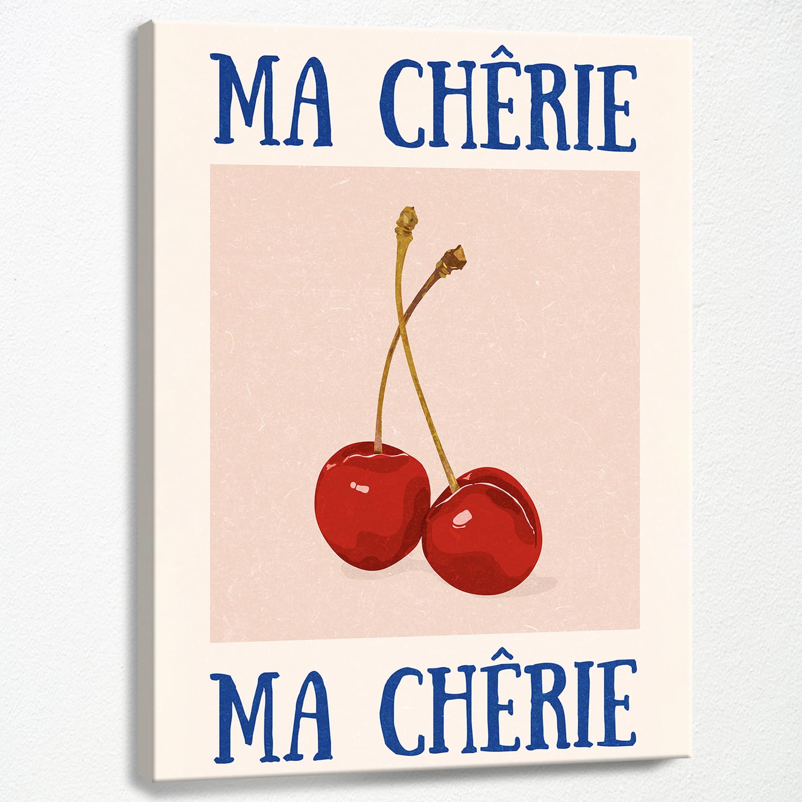 LDGSUPH Cherry Wall Art Vintage Red Blue Room Aesthetic Posters Funky Ma Cherie Prints Artwork 12x16inch Framed Retro Trendy Preppy Canvas Picture for College Dorm Apartment Decor