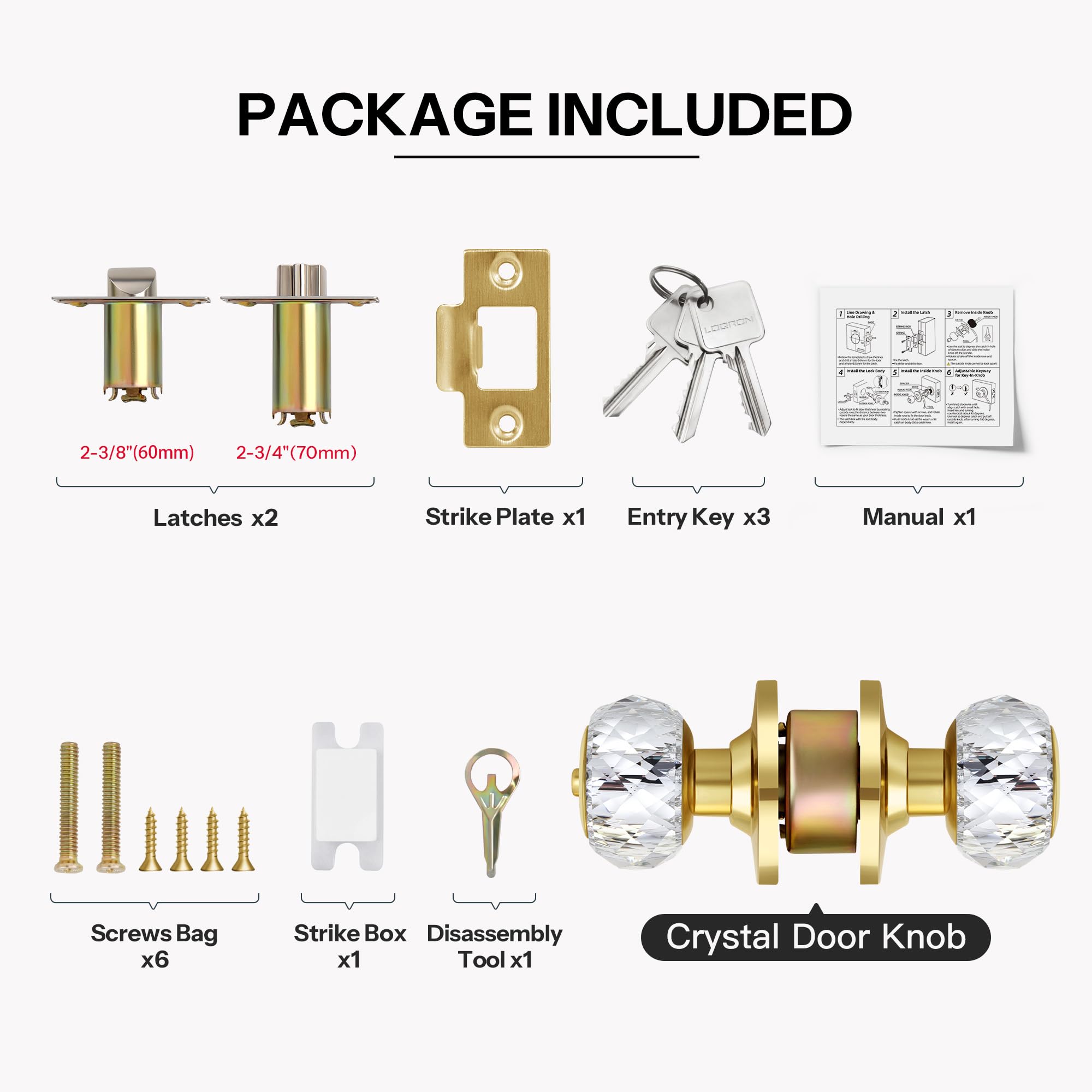 Crystal Glass Door Knobs with Lock - Luxury Security -4