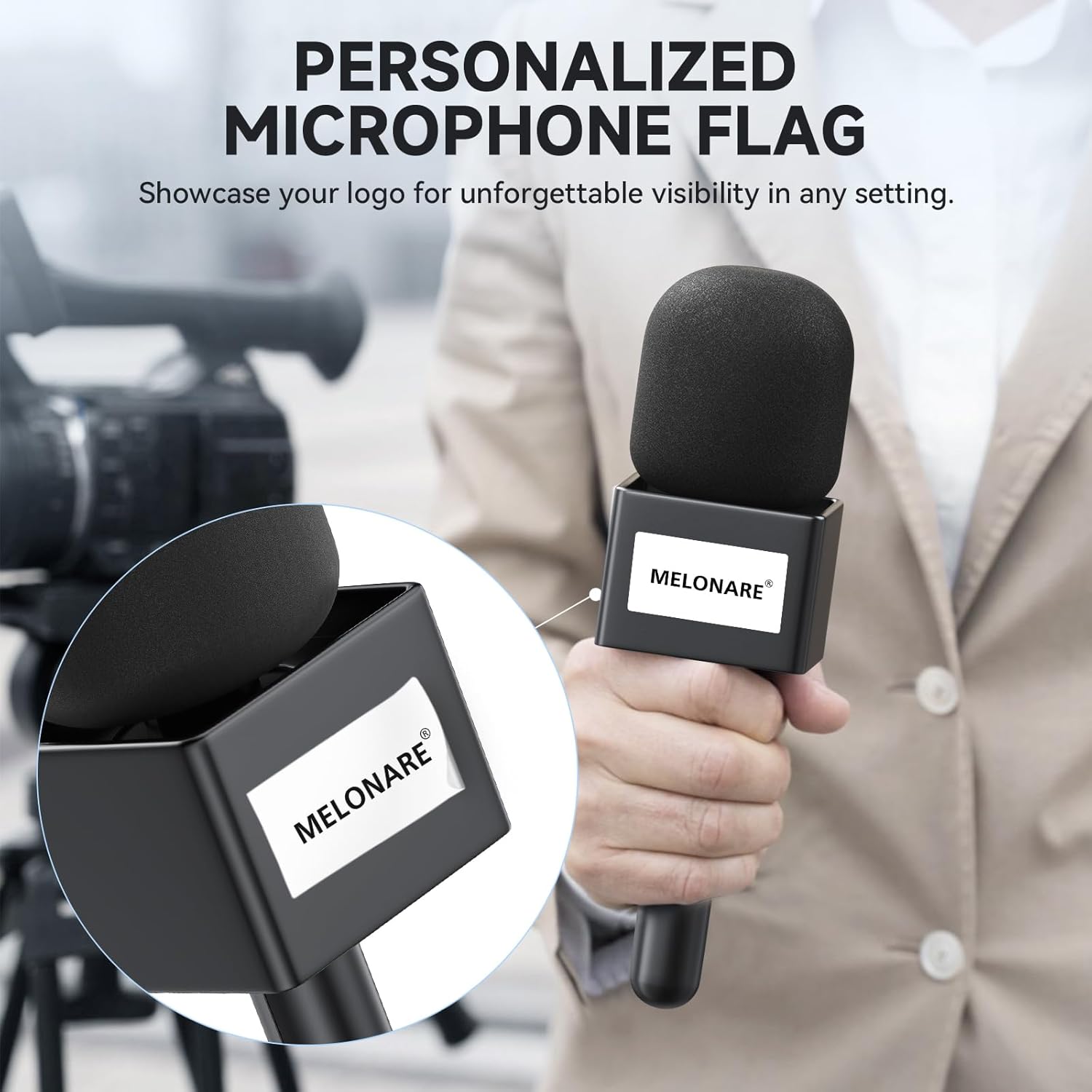MELONARE MH-30 Handheld Microphone Holder, Wireless Lavalier Mic Stand Adapter Mount w/Foam Cover, Mic Handle Compatible with DJI, RODE, HOLLYLAND, BOYA Microphones for Interviews, Outdoor Recording